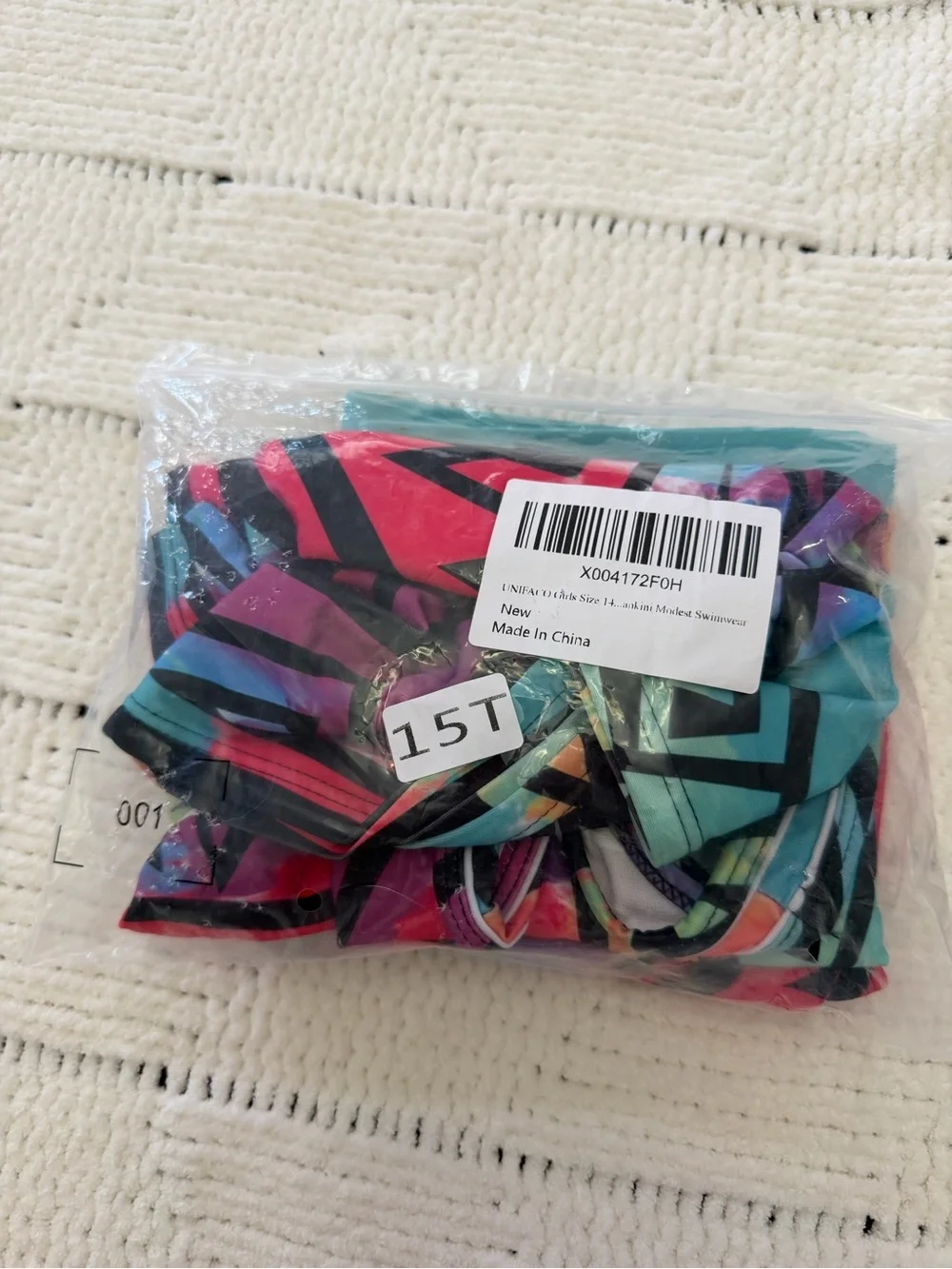 Girls 2-Piece Tankini Swimsuit Set Size 15T Colorful Geometric Swimwear
